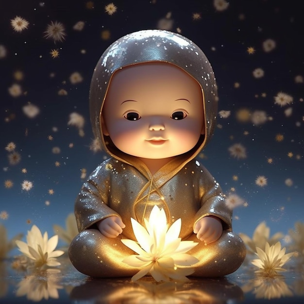 A baby doll with a light in the middle