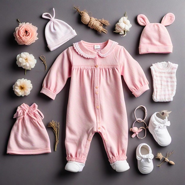 Photo a baby doll with a pink outfit and a pair of shoes