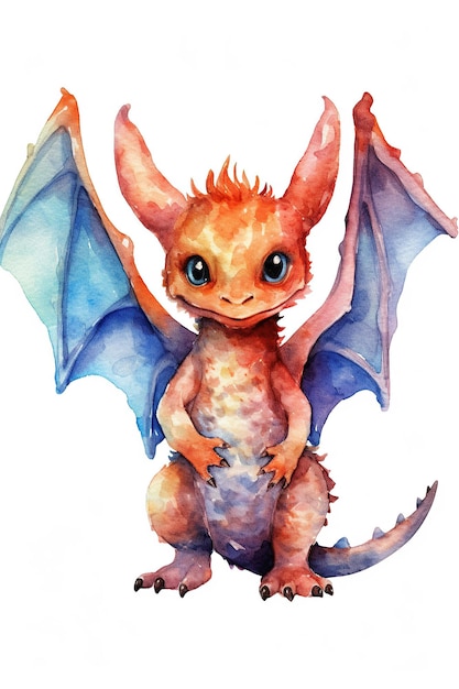 Baby Dragon watercolor clipart cute isolated on white background with Generative AI Technology