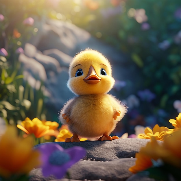 Baby duckling bright color natural light images Generative AI