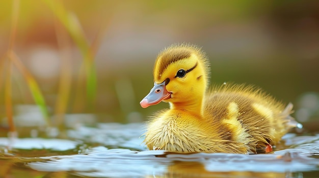 A Baby Duckling Swimming in a Pond