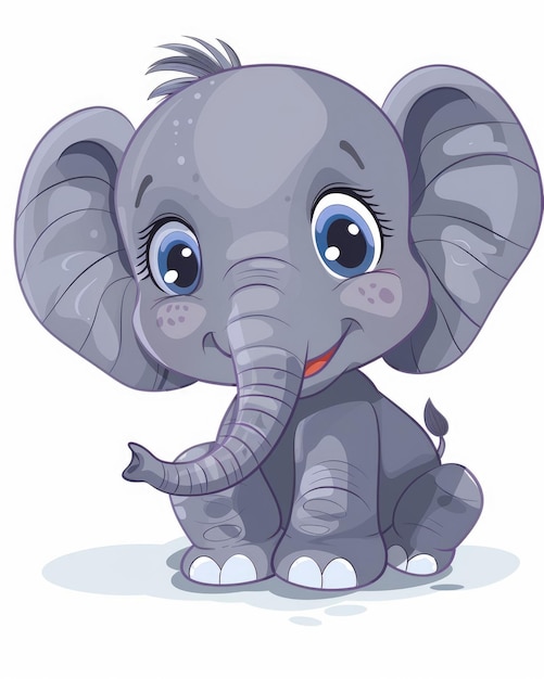 Baby Elephant Clip Art African Zoo Animal in Grey Cartoon Style Cute Baby Elephant Boy Isolated