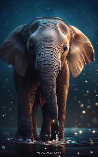 A baby elephant in glitter background generative AI