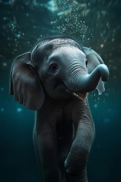 a baby elephant is standing in front of a picture of a baby