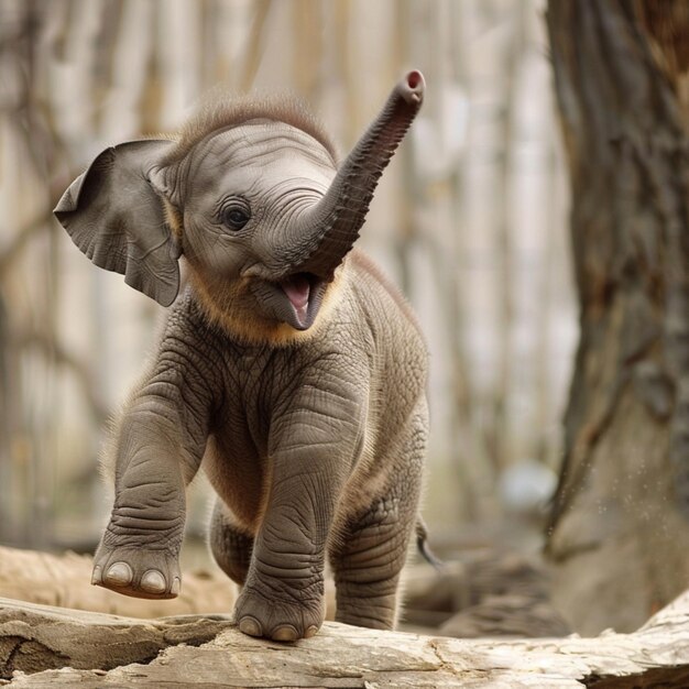 Photo a baby elephant playing with its long trunk