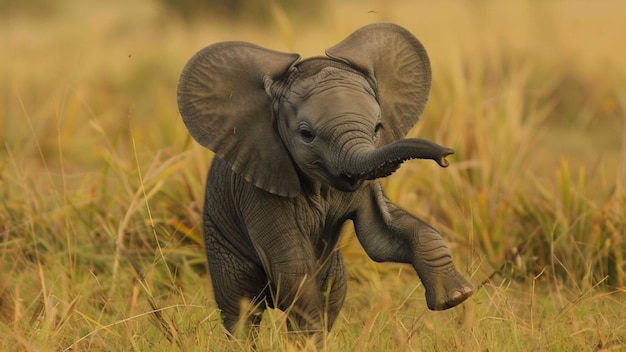 Photo a baby elephant playing with its long trunk