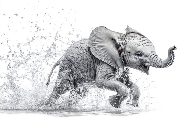 Photo a baby elephant splashing in water on a white background