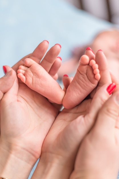 Baby feet in mother hands