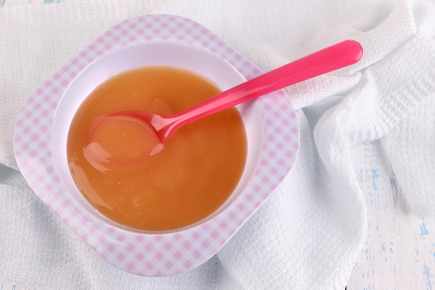 Baby food on table close up