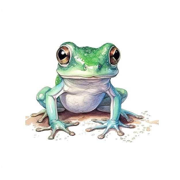 Baby Frog watercolor with ink outline on white background high detailed generative AI