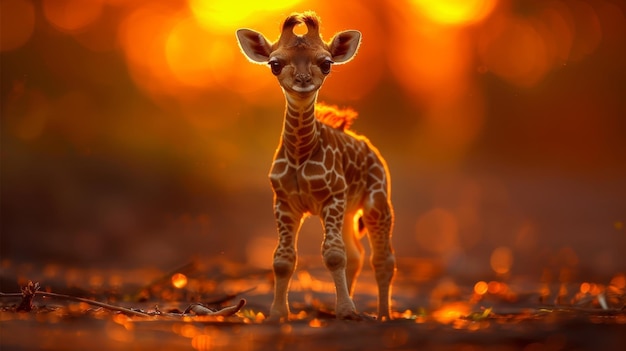 Baby Giraffe Giraffa camelopardalis at sunset