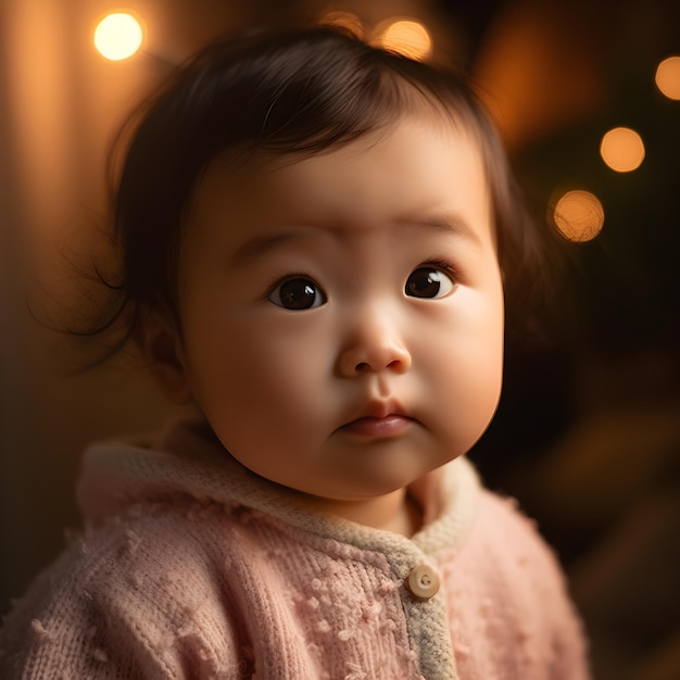 A baby girl with a pink sweater