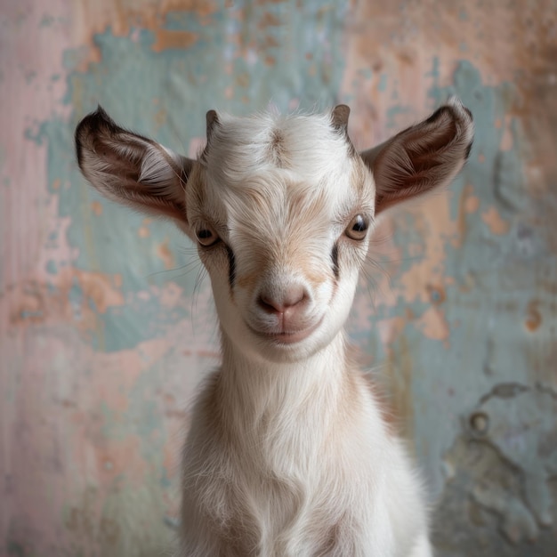 Photo a baby goat with a very big ear