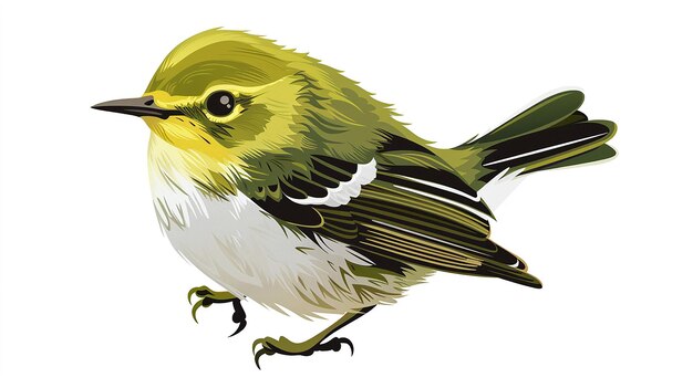 baby Green Warbler in chibi style on white background