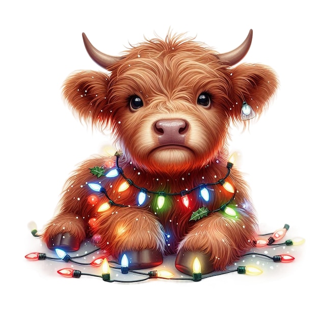 Baby Highland Cow Christmas Lights