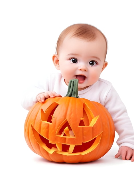 Baby hold pumpkin halloween for happy Halloween festival