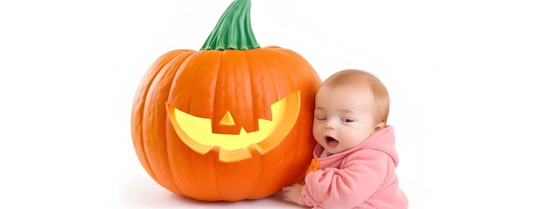 Baby hold pumpkin halloween for happy Halloween festival