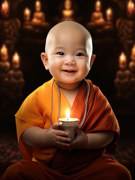 Photo a baby holding a candle that says  baby  in orange