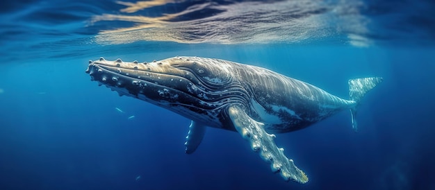 A Baby Humpback Whale Plays Near the Surface Generative AI