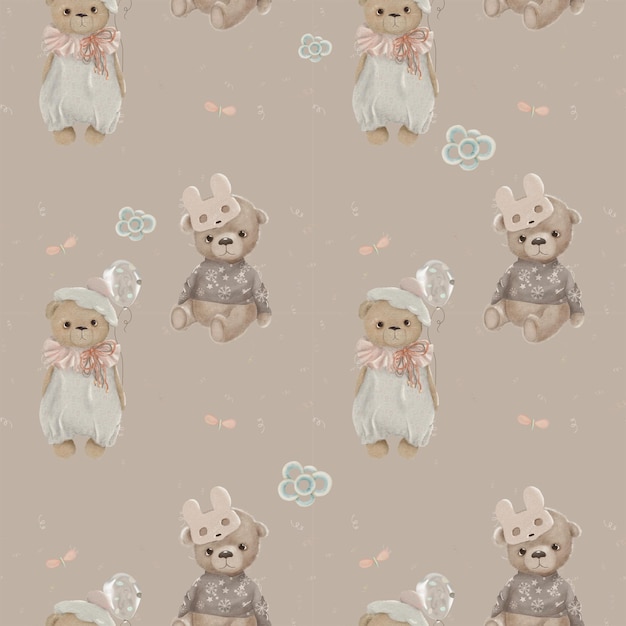 baby illustration seamless pattern, teddy bear pattern