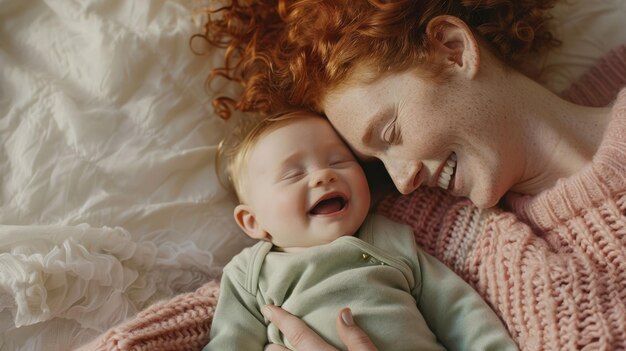 Photo a baby is being held by a woman and the baby is smiling