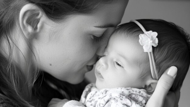 Photo a baby is being held by a woman and is wearing a white headband