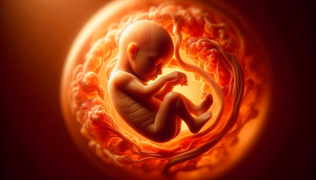 a baby is depicted in an orange and red image