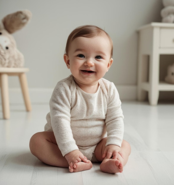 Photo a baby is sitting on the floor and smiling