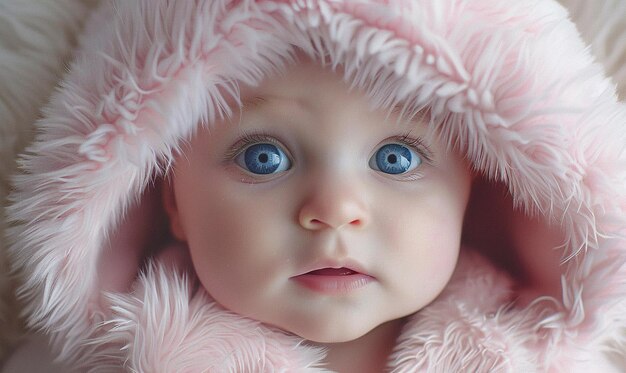 Photo a baby is wearing a pink hat and has blue eyes