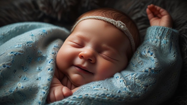 a baby is wrapped in a blanket with a blue blanket