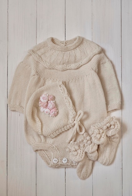 Baby knitted clothes Handmade knitted clothes with embroidery