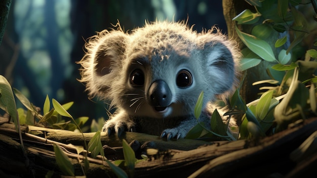 Baby koala HD 8K background Wallpaper Stock Photographic image