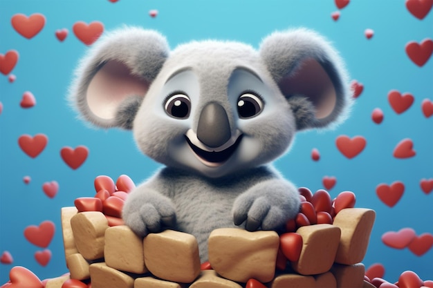 baby koala with hearts love valentine day greeting card