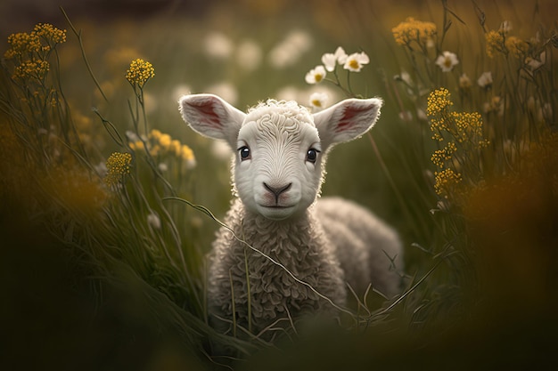 Baby lamb on spring field beauty digital art design