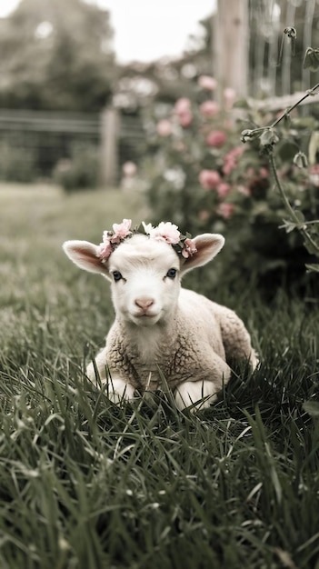 Photo baby lamb with flower crown