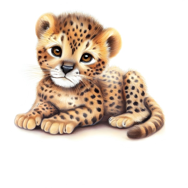 Baby leopard isolated on a white background drawing style