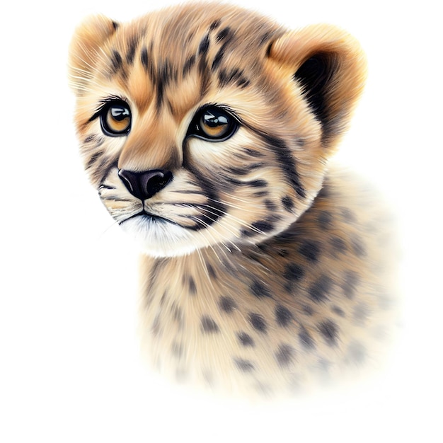 Baby leopard isolated on a white background drawing style