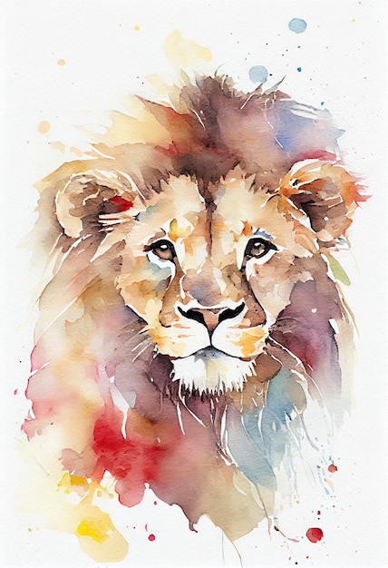 baby lion face watercolor