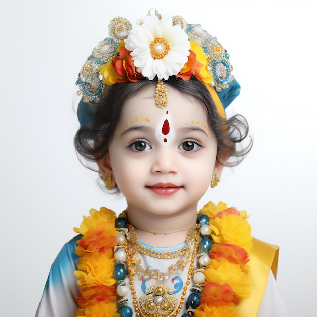 Baby Makeup Like Lord Shree Krishna for Janmashtami Isolated Background