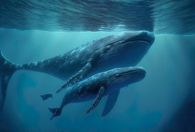 Baby and mother humpback whales