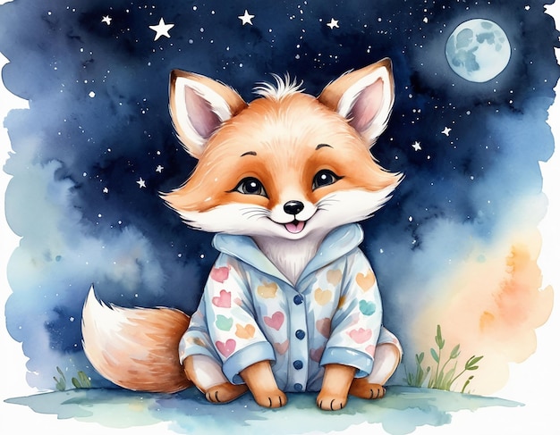 Baby night illustration fox