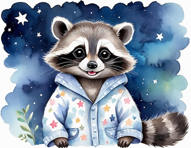 Baby night illustration racoon