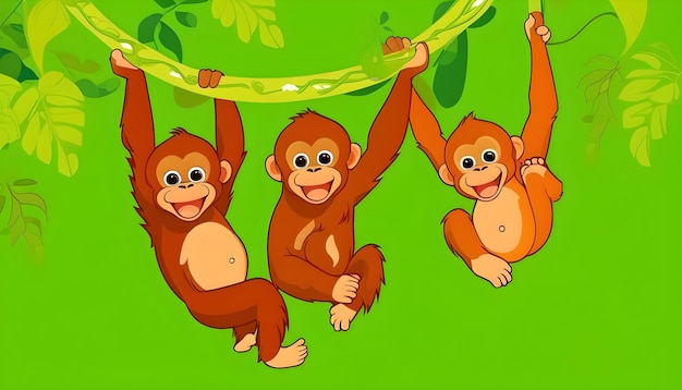 Photo baby orangutans swinging from a vine abstract