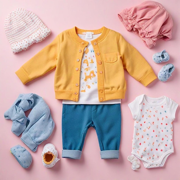 Photo a baby outfit with a yellow jacket that says  baby  on it