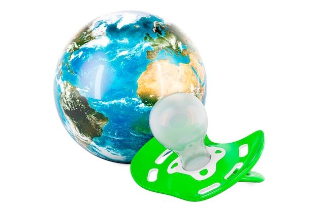 Baby pacifier with Earth Globe 3D rendering