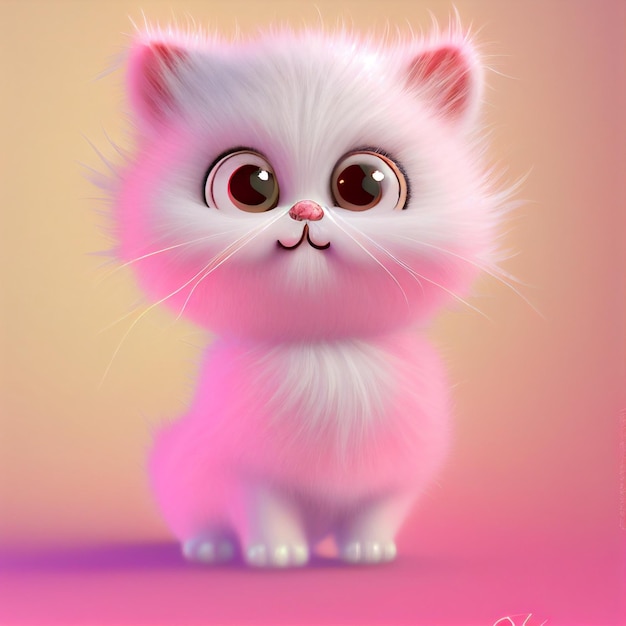 Baby pink cotton candy kitten confused cartoon style