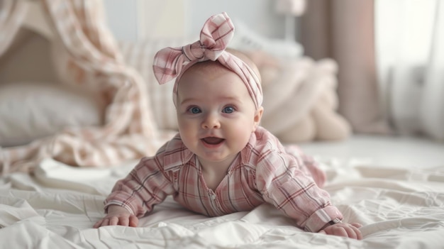 Photo the baby in pink pajamas