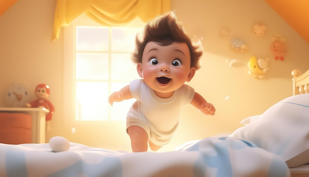 baby playing from a movie in the style of cartoon realism