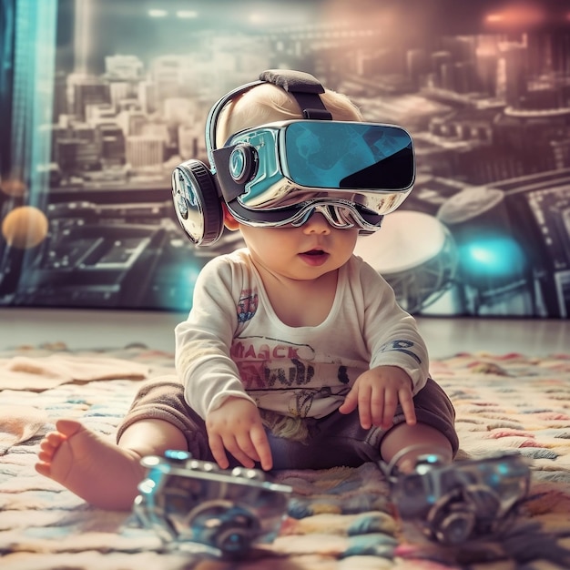 Baby Playing with VR Headsets Metaverse and Future Technology Generative AI