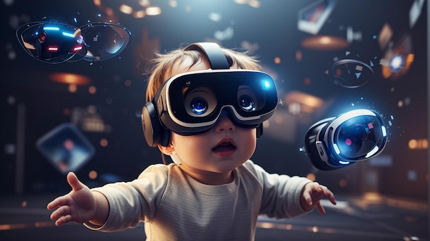 Baby Playing with VR Headsets Metaverse and Future Technology